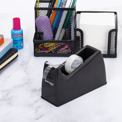 Диспенсер для клейкой ленты ЧЕРНЫЙ (Лента в Подарок!), утяжеленный большой, BRAUBERG, 701459