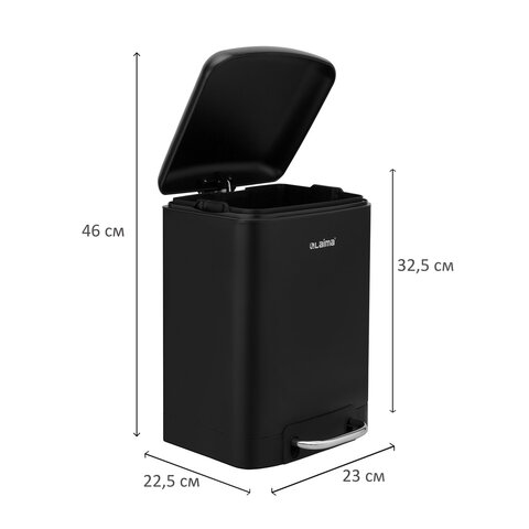 Ведро мусорное с педалью 6л, крышка с доводчиком, черное матовое, металл, LAIMA ULTRA, 701564