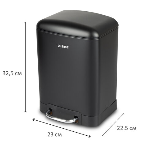 Ведро мусорное с педалью 6 л, крышка с доводчиком, черное матовое, металл, LAIMA ULTRA, 701564