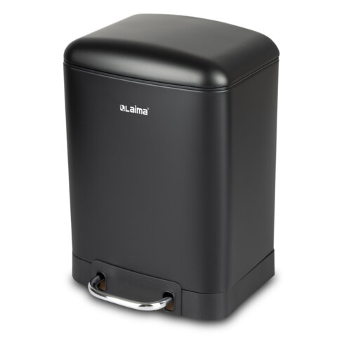 Ведро мусорное с педалью 12 л, крышка с доводчиком, черное матовое, металл, LAIMA ULTRA, 701565