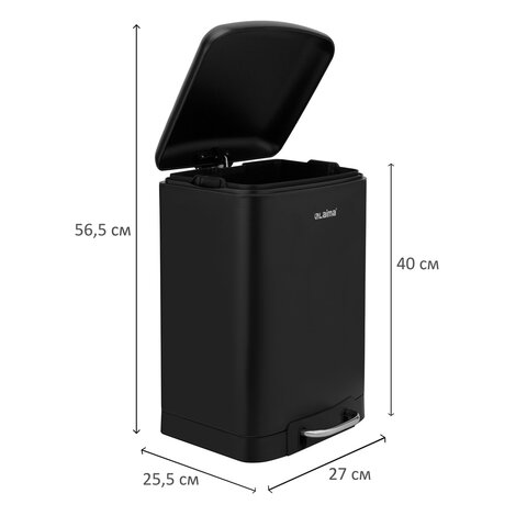 Ведро мусорное с педалью 12л, крышка с доводчиком, черное матовое, металл, LAIMA ULTRA, 701565