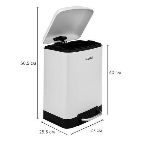 Ведро мусорное с педалью 12л, крышка с доводчиком, белое матовое, металл, LAIMA ULTRA, 701566