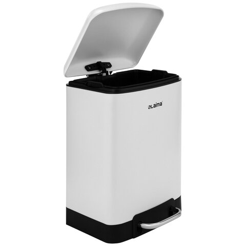 Ведро мусорное с педалью 12л, крышка с доводчиком, белое матовое, металл, LAIMA ULTRA, 701566