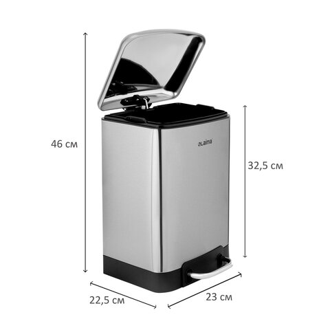 Ведро мусорное с педалью 6л, крышка с доводчиком, стальное, БЕЗ ОТПЕЧАТКОВ, LAIMA ULTRA, 701567