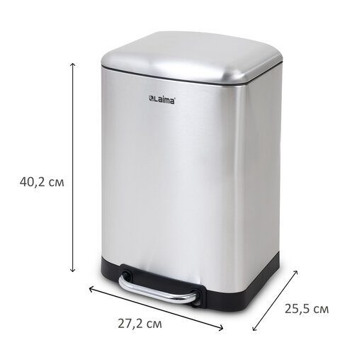 Ведро мусорное с педалью 12 л, крышка с доводчиком, стальное, БЕЗ ОТПЕЧАТКОВ, LAIMA ULTRA, 701568