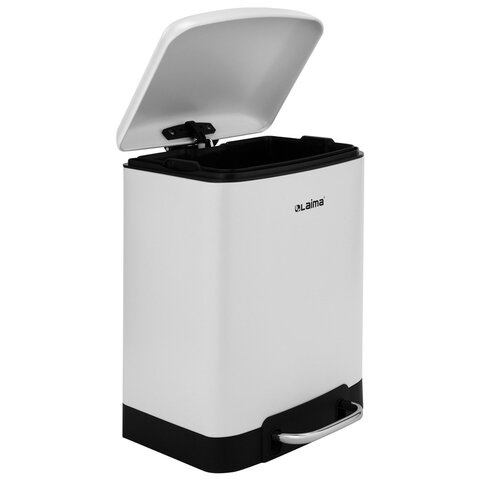 Ведро мусорное с педалью 6л, крышка с доводчиком, белое матовое, металл, LAIMA ULTRA, 701569