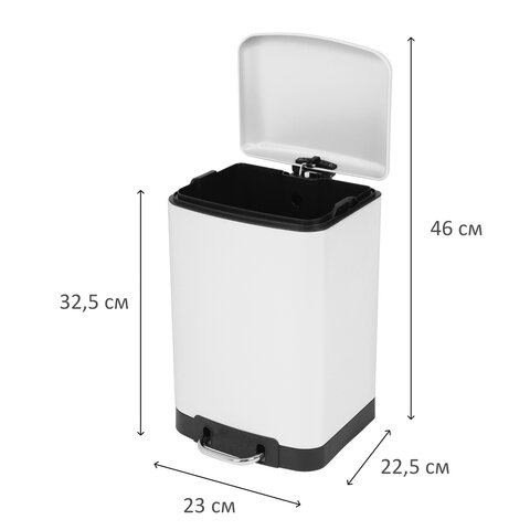 Ведро мусорное с педалью 6 л, крышка с доводчиком, белое матовое, металл, LAIMA ULTRA, 701569