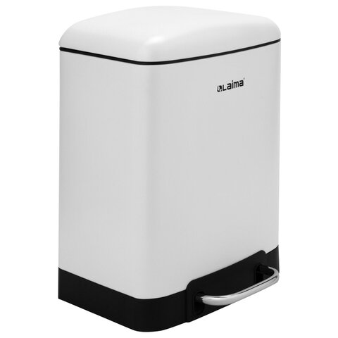 Ведро мусорное с педалью 6л, крышка с доводчиком, белое матовое, металл, LAIMA ULTRA, 701569