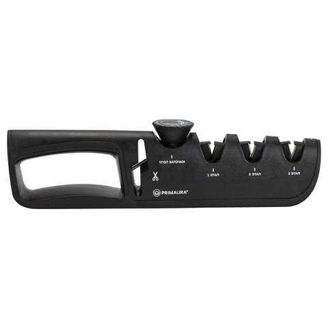 Точилка для ножей (ножеточка) и ножниц ручная, 3 зоны (грубая, чистовая, шлифовка), регулировка угла заточки, PRIMAURA (ПРИМАУРА), 701623 - фото 3