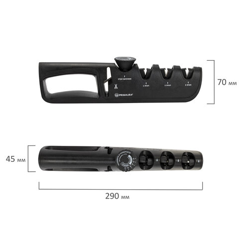 Точилка для ножей (ножеточка) и ножниц ручная, 3 зоны (грубая, чистовая, шлифовка), регулировка угла заточки, PRIMAURA (ПРИМАУРА), 701623 - фото 6