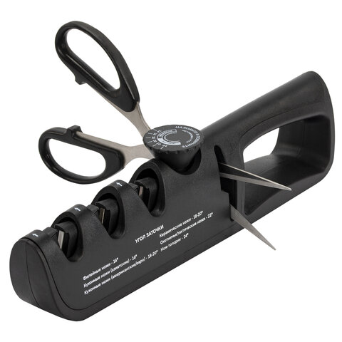 Точилка для ножей (ножеточка) и ножниц ручная, 3 зоны (грубая, чистовая, шлифовка), регулировка угла заточки, PRIMAURA (ПРИМАУРА), 701623 - фото 4