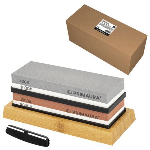 Точильный камень водный, КОМПЛЕКТ 2 шт., НАБОР 6 предметов, 400/1000/3000/8000 грит, PRIMAURA (ПРИМАУРА), 701628