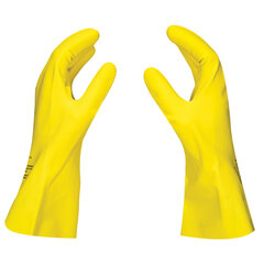 Перчатки латексные SCAFFA &laquo;Луч&raquo;, КЩС-2, хлопчатобумажное напыление, размер 10, XL (очень большой), желтые