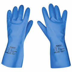 Перчатки нитриловые SCAFFA &laquo;Практик&raquo;, хлопчатобумажное напыление, КЩС-1, размер 11, XXL (экстра большой), синие