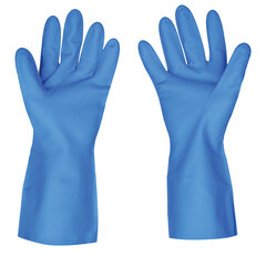 Перчатки нитриловые SCAFFA &laquo;Практик&raquo;, хлопчатобумажное напыление, КЩС-1, размер 9, L (большой), синие