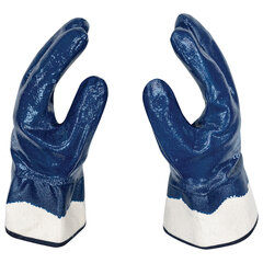 Перчатки хлопковые SCAFFA NBR4530, маслобензостойкие, облив нитрил, крага, размер 10, XL (очень большой), синие