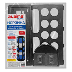 Корзина для хранения пакетов и бахил СРЕДНЯЯ 37&times;16&times;13см, крючки-крепеж в комплекте, черная, LAIMA ULTRA, 701663