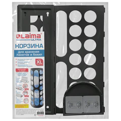 Корзина / диспенсер для хранения пакетов и бахил БОЛЬШАЯ 45&times;16&times;13 см, крючки-крепеж в комплекте, черная, LAIMA ULTRA, 701665