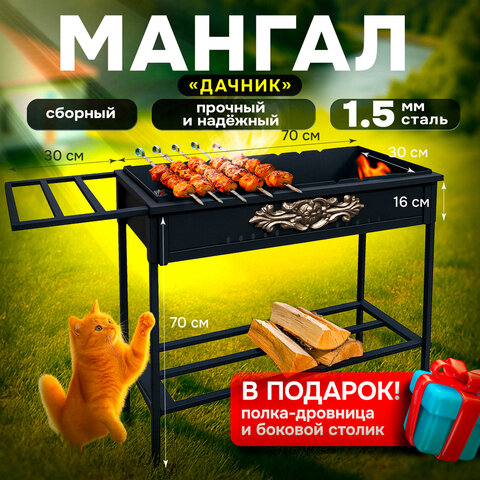 Мангал сборный, размер 700х300х160 мм, "ДАЧНЫЙ", сталь 1,5 мм, термостойкий, ШК 30182