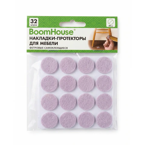 Накладки-протекторы для мебели ФЕТР самоклеящиеся, d=20 мм, бежевые, КОМПЛЕКТ 32 шт, BOOMHOUSE (БУМХАУС), 701816
