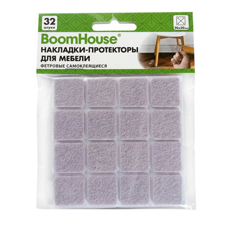Накладки-протекторы для мебели ФЕТР самоклеящиеся, 20х20мм, бежевые, КОМПЛЕКТ 32 шт, BOOMHOUSE (БУМХАУС), 701818