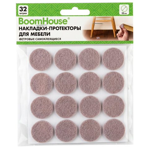 Накладки-протекторы для мебели ФЕТР самоклеящиеся, d=25 мм, бежевые, КОМПЛЕКТ 32 шт, BOOMHOUSE (БУМХАУС), 701820