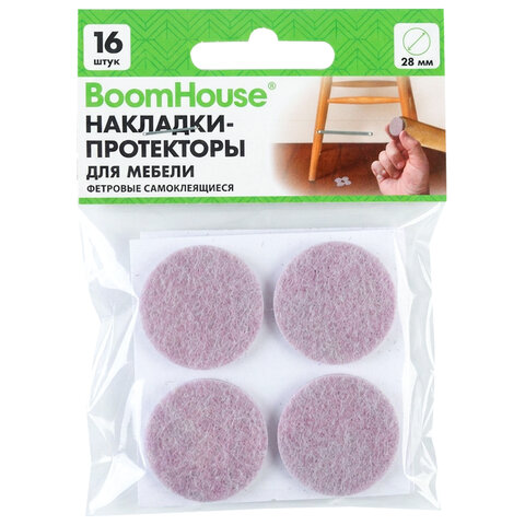 Накладки-протекторы для мебели ФЕТР самоклеящиеся, d=28 мм, бежевые, КОМПЛЕКТ 16 шт, BOOMHOUSE (БУМХАУС), 701824