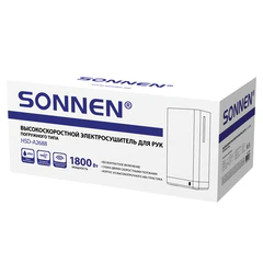Сушилка для рук ВЫСОКОСКОРОСТНАЯ SONNEN HSD-A2688, 1800 Вт, закрытого погружного типа, 90 м/<wbr/>с, IPX4, пластик, белая, 701865