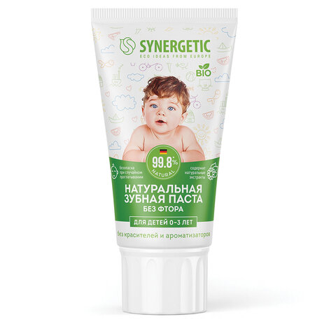 Зубная паста детская 50 г, SYNERGETIC, липа и ромашка, от 0 до 3 лет, натуральная, 201008