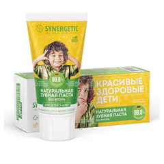 Зубная паста детская 50 г, SYNERGETIC, клубничка и банан, от 3 до 6 лет (желтая)