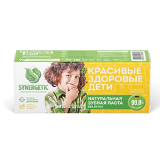 Зубная паста детская 50 г, SYNERGETIC, клубничка и банан, от 3 до 6 лет (желтая)