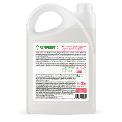 Гель для душа 3,5л SYNERGETIC "Пачули и ароматный бергамот" натуральный, биоразлагаемый, ш/к 54939