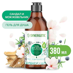 Гель для душа 380 мл, SYNERGETIC "Сандал и ягоды можжевельника", натуральный, биоразлагаемый