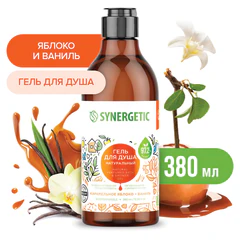 Гель для душа 380 мл, SYNERGETIC "Карамельное яблоко и ваниль", натуральный, биоразлагаемый