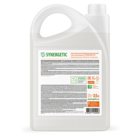 Гель для душа 3,5л SYNERGETIC "Карамельное яблоко и ваниль" натуральный, биоразлагаемый, ш/к 54946