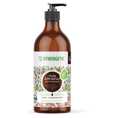 Гель для душа 750мл SYNERGETIC "Кофе и зеленый лайм" натуральный, биоразлагаемый, ш/к 52881