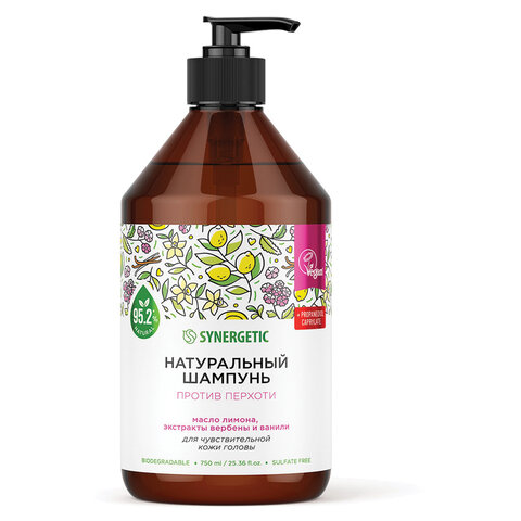 Шампунь 750мл SYNERGETIC "Против перхоти" для чувствительной кожи головы, бессульфатный, ш/к 54274
