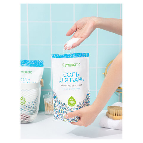 Соль для ванн 1 кг, SYNERGETIC "Детокс и расслабление", морская, натуральная, 300011