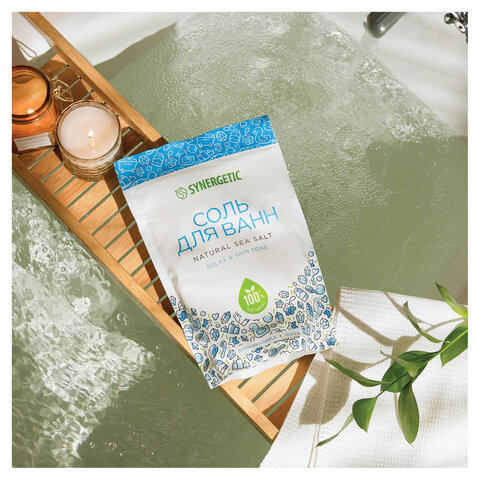 Соль для ванн 1 кг, SYNERGETIC "Детокс и расслабление", морская, натуральная, 300011