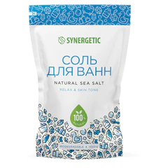 Соль для ванн 1 кг, SYNERGETIC "Детокс и расслабление", морская, натуральная