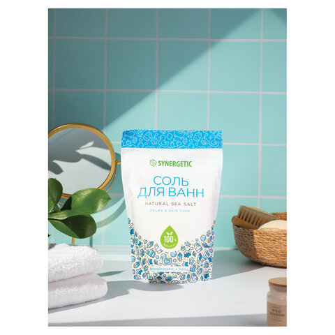 Соль для ванн 1 кг, SYNERGETIC "Детокс и расслабление", морская, натуральная, 300011