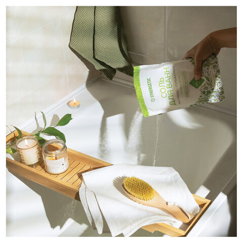 Соль для ванн 1 кг, SYNERGETIC "Детокс и расслабление", магниево-сульфатная с эвкалиптом, 300013