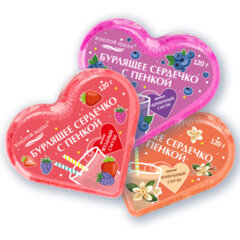 Сердечко бурлящее пенное 120 г с морской солью, гейзер/<wbr/>бомбочка для ванны ЗОЛОТОЙ ИДЕАЛ АССОРТИ, 701936