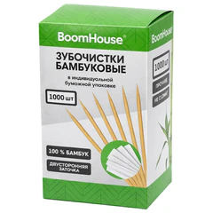 Зубочистки бамбуковые 1000 шт. в индивидуальной бумажной упаковке, BOOMHOUSE (БУМХАУС), 701949