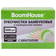 Зубочистки с МЕНТОЛОМ бамбуковые 500 шт. в индивидуальной упаковке, BOOMHOUSE (БУМХАУС), 701952