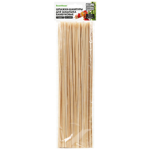 Шпажки-шампуры для шашлыка бамбуковые 250 мм, 100 шт., BOOMHOUSE (БУМХАУС), 701959