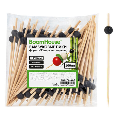 Шпажки-пики для канапе бамбуковые форма "Жемчужина чёрная" 12 см, 100 шт., BOOMHOUSE (БУМХАУС), 701967