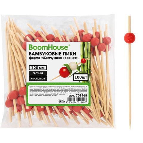 Шпажки-пики для канапе бамбуковые форма "Жемчужина красная" 12 см, 100 шт., BOOMHOUSE (БУМХАУС), 701968