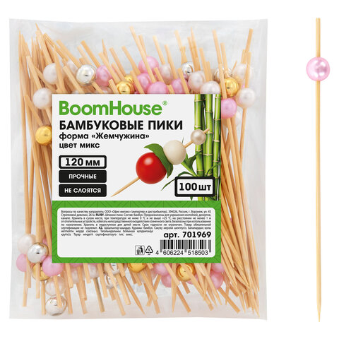 Шпажки-пики для канапе бамбуковые форма "Жемчужина" цвет микс 12 см, 100 шт., BOOMHOUSE (БУМХАУС), 701969