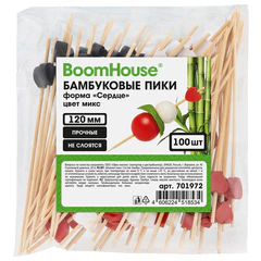 Шпажки-пики для канапе бамбуковые форма "Сердце" цвет микс 12 см, 100 шт., BOOMHOUSE (БУМХАУС), 701972